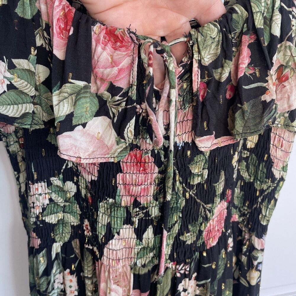 Zara Women's Flowy Ruffle Smocked Midi Dress Size S Strapless Dark Floral Boho - Picture 8 of 14